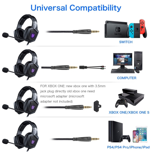 axGear Onikuma K8 Wired Stereo Over Ear Gaming Headset with RGB Light 3.5mm Audio Jack