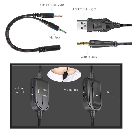 axGear Onikuma K8 Wired Stereo Over Ear Gaming Headset with RGB Light 3.5mm Audio Jack