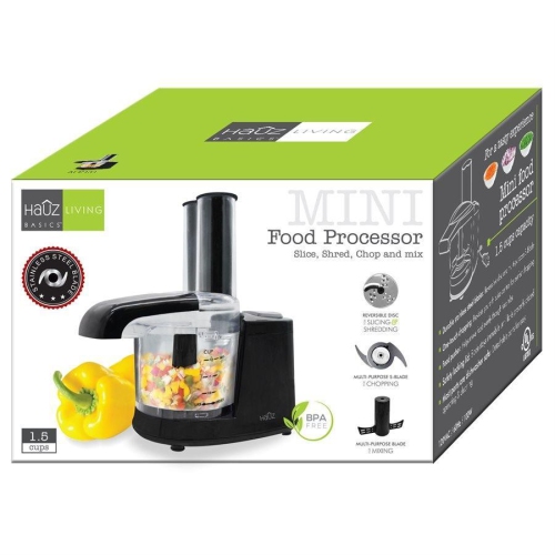 Hauz AFP131 - Mini 1.5-Cup Food Processor with Stainless Steel Blade, Black
