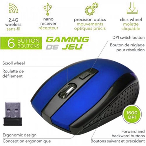 eLink Souris ergonomique verticale sans fil 2,4 GHz à 6 boutons avec DPI  réglable