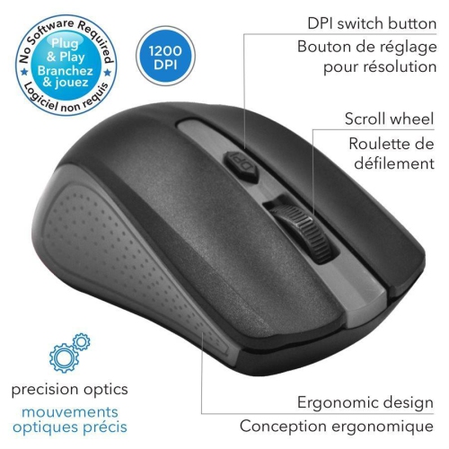 Elink CM500 - Souris à Roulette Optique Filaire, 3 Bouttons, 1200 dpi, Grise et Noir