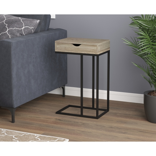 Accent Table C-Shaped Dark Taupe 1 Drawer Black Metal