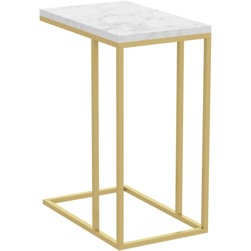 Accent Table C-Shaped Marble Gold Metal