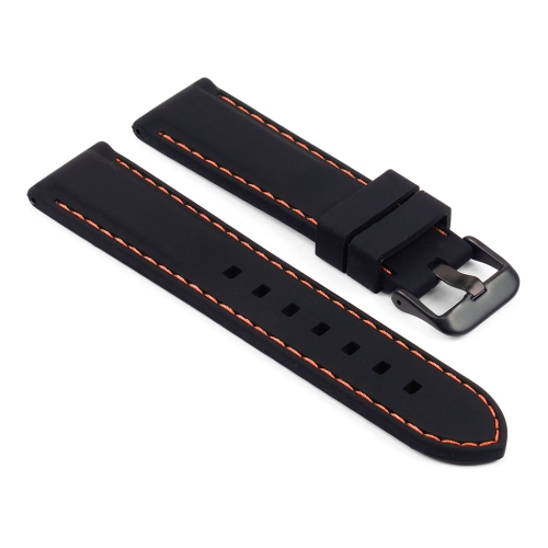 StrapsCo Silicone Rubber 22mm Watch Band Strap with Stitching for Samsung Galaxy Watch 46mm - Black & Orange