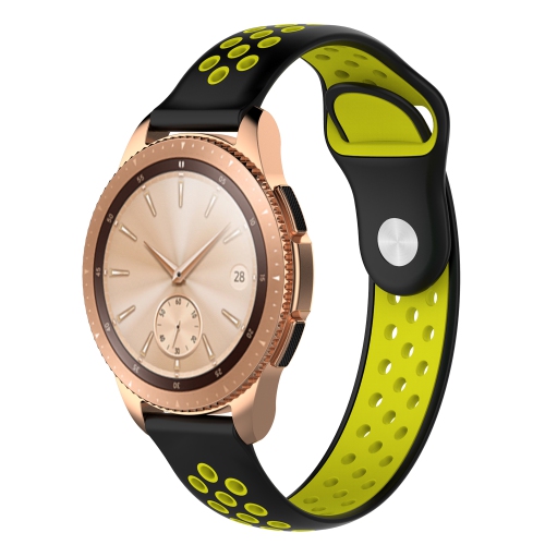 STRAPSCO  Perforated Silicone Rubber 22MM Watch Band Strap for Samsung Galaxy Watch 46MM - Black & In Yellow