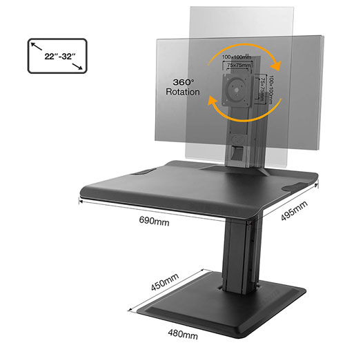 North Bayou Ergonomic Standing Desk with Single Monitor Integration - Black