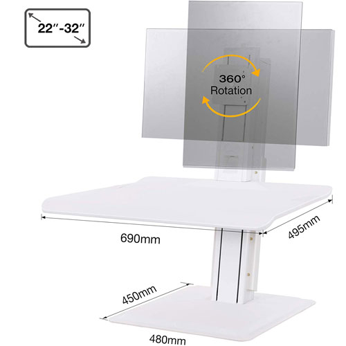 North Bayou Ergonomic Standing Desk with Single Monitor Integration - White