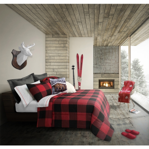 Comforter Set 3PC K Revers. Buffalo Plaid Red/Black