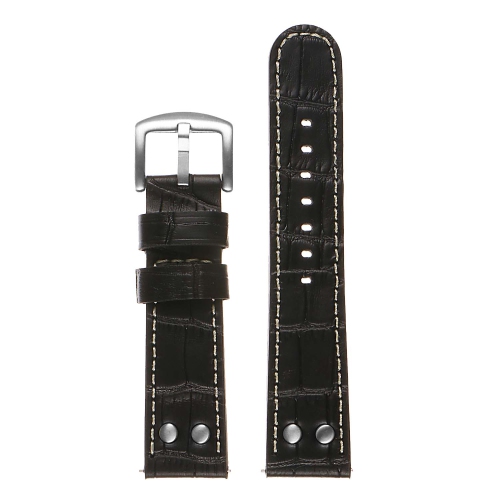 DASSARI Croc Embossed Leather Pilot Watch Band Strap for Gamin Vivomove HR Sport - Black