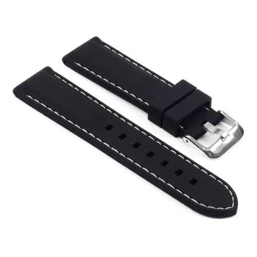 STRAPSCO  Silicone Rubber Watch Band Strap With Stitching for Lenovo Hw10 Bluetooth Watch - Black & In White