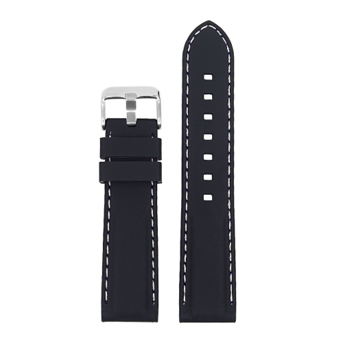 StrapsCo Silicone Rubber Watch Band Strap with Stitching for Lenovo HW10 Bluetooth Watch - Black & White