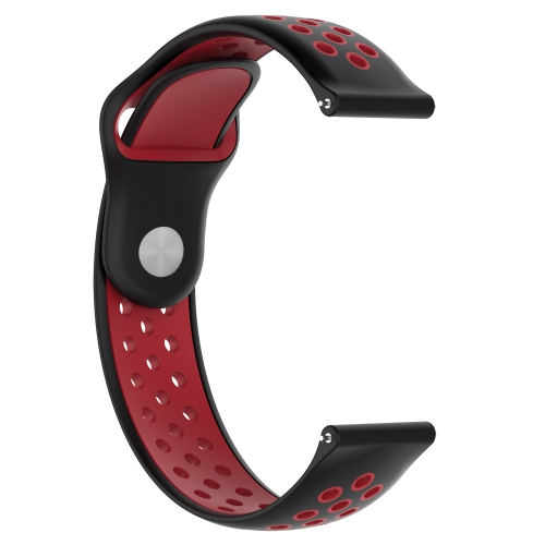 StrapsCo Perforated Silicone Rubber Watch Band Strap for Lenovo HW10 Bluetooth Watch - Black & Red