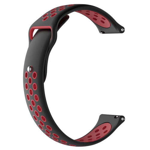 StrapsCo Perforated Silicone Rubber Watch Band Strap for Lenovo HW10 Bluetooth Watch - Black & Red