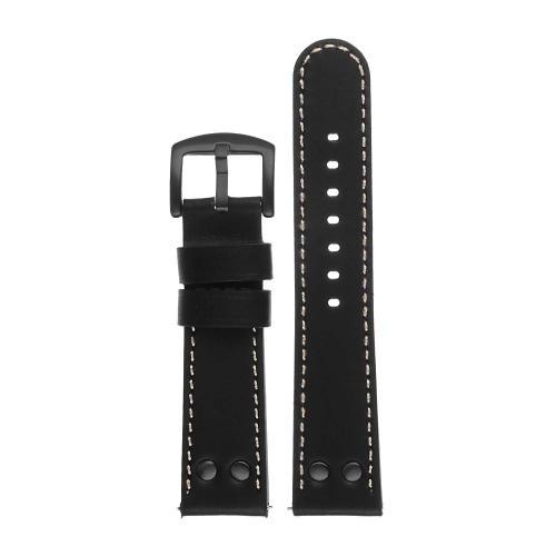 DASSARI  Leather Pilot 22MM Watch Band Strap for Matrix Powerwatch 2 - Black & (Black Buckle) In White