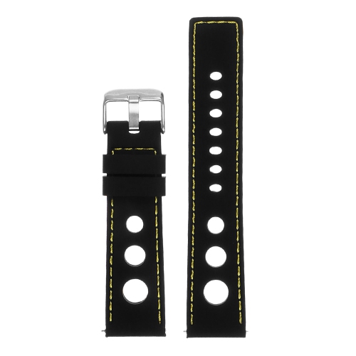 StrapsCo Silicone Rubber Rally 22mm Watch Band Strap for Matrix PowerWatch 2 - Black & Yellow