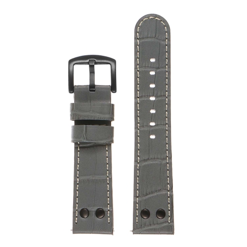 DASSARI Croc Embossed Leather Pilot Watch Band Strap for Diesel On Axial - Grey