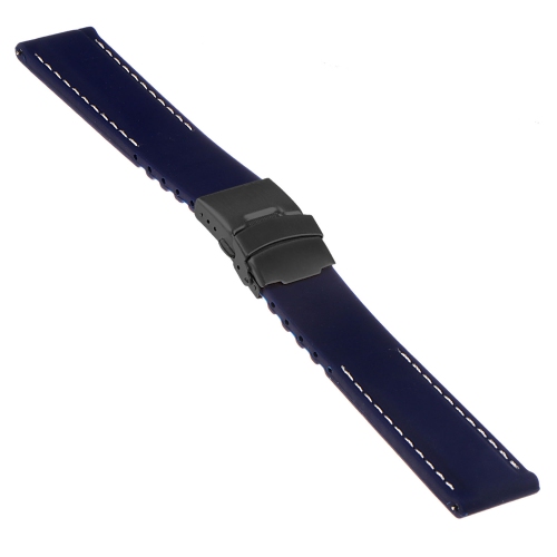 STRAPSCO  Silicone Rubber Watch Band With Deployant Clasp for Diesel On Full Guard - & White (Black Buckle) In Blue