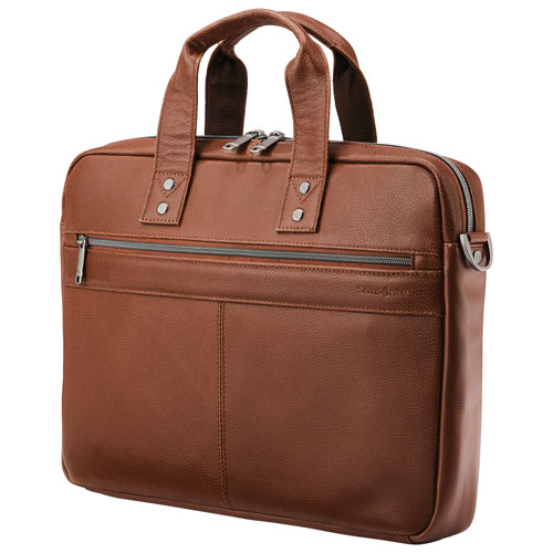 Samsonite Classic Leather Solid 15.6" Laptop Designer Bag - Cognac