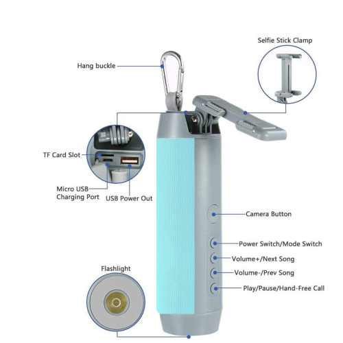 Stimula Lifestyle HD Soul Multifunction Portable Bluetooth Wireless Splash proof Speaker Apple Iphone Samsung Android, Selfie Stick, USB Bank Charger