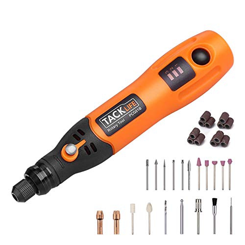 TACKLIFE  3.7V Li-On Cordless Rotary Tool Kit -Multi-Functional Three-Speed With 31-Piece Rotary Accessory Kit, USB