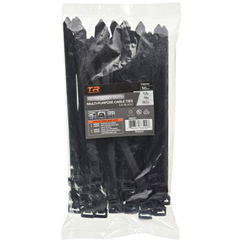 Tensile Strength TR Industrial Ultra Heavy Duty Multi-Purpose UV Cable Ties 50-Piece 250 lbs 8.9 Black