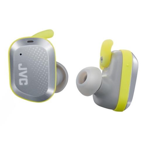 JVC HA-AE5T-H - In-Ear Sports Headphones, Truely Wireless with Charging Box, Bluetooth 5.0, Grey and Yellow