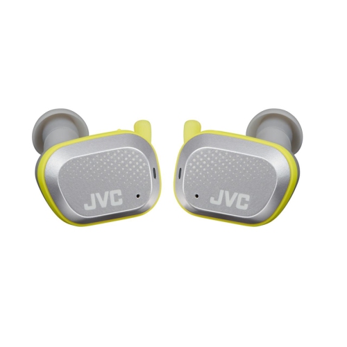 JVC HA-AE5T-H - In-Ear Sports Headphones, Truely Wireless with Charging Box, Bluetooth 5.0, Grey and Yellow