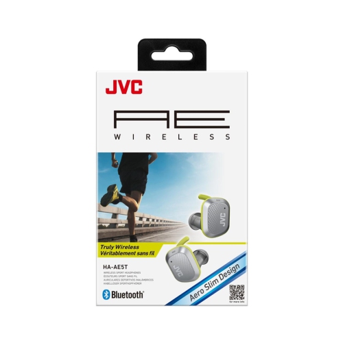 JVC HA-AE5T-H - In-Ear Sports Headphones, Truely Wireless with Charging Box, Bluetooth 5.0, Grey and Yellow