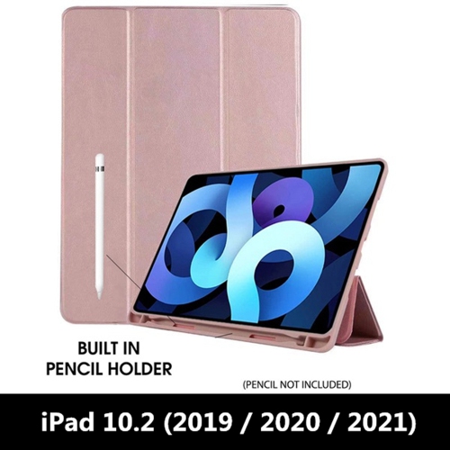 【CSmart】 Slim Magnetic Smart Cover Stand Case & Pencil Holder for iPad 10.2" 7th 8th 9th Gen., Rose Gold