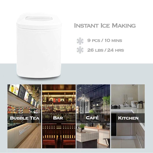 White Countertop Portable Compact Ice Maker Ice Cube Machine, for Home Office Party, Boat RV