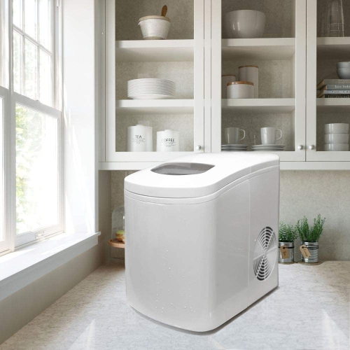 White Countertop Portable Compact Ice Maker Ice Cube Machine, for Home Office Party, Boat RV