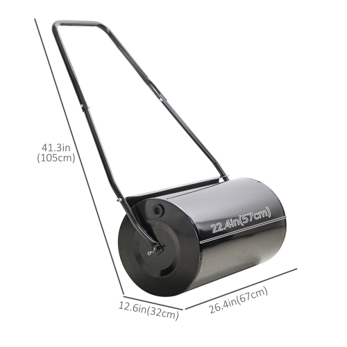 Outsunny 22" Push/Tow Behind Lawn Roller, Heavy Duty Sod Drum Roller Filled with 12 Gal Water/Sand, Grass Flattener for Yard, Patio, Park, Black