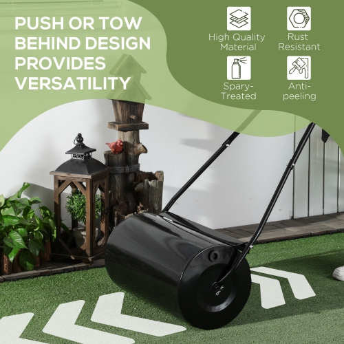Outsunny 22" Push/Tow Behind Lawn Roller, Heavy Duty Sod Drum Roller Filled with 12 Gal Water/Sand, Grass Flattener for Yard, Patio, Park, Black
