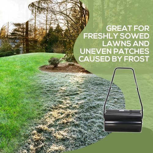 Outsunny 22" Push/Tow Behind Lawn Roller, Heavy Duty Sod Drum Roller Filled with 12 Gal Water/Sand, Grass Flattener for Yard, Patio, Park, Black