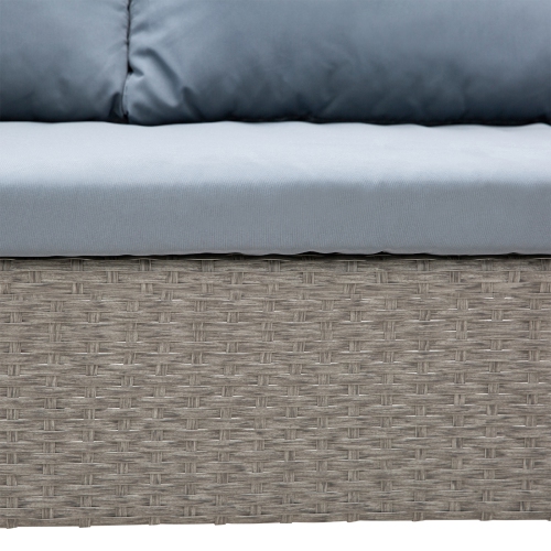 Outsunny 4 Pieces Patio Furniture Set, Outdoor Dinning Set Rattan Wicker Furniture With L shaped Long Sofa, Dining Table and Bench for Backyard