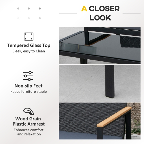 Outsunny 4 Pieces Wicker Patio Furniture Set with Cushions, Outdoor Rattan PE Rattan Conversation Set, Chairs and Loveseat with PS Board Armrests