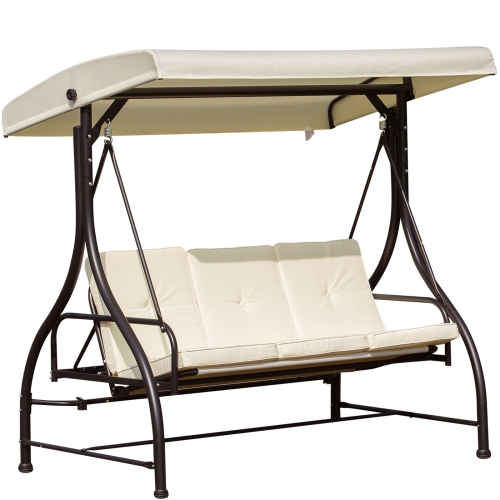 Chaise pivotante de patio à 3 places Outsunny, lit pivotant rembourré et balancelle pour l'extérieur avec auvent beige