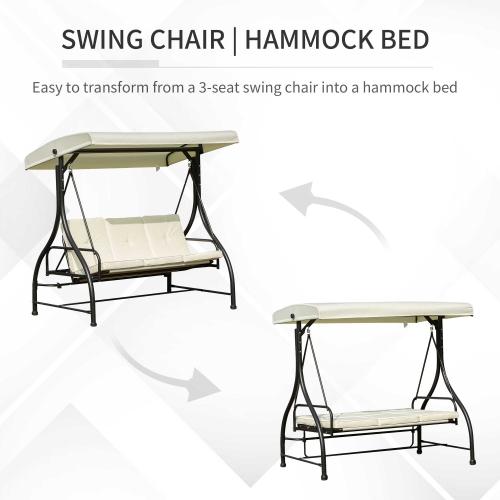 Chaise pivotante de patio à 3 places Outsunny, lit pivotant rembourré et balancelle pour l'extérieur avec auvent beige