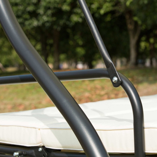 Chaise pivotante de patio à 3 places Outsunny, lit pivotant rembourré et balancelle pour l'extérieur avec auvent beige