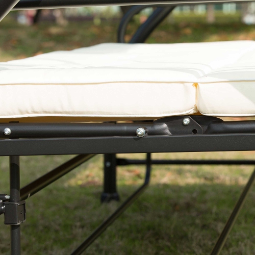 Chaise pivotante de patio à 3 places Outsunny, lit pivotant rembourré et balancelle pour l'extérieur avec auvent beige