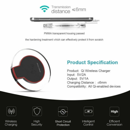 Qi Wireless Charger Slim Pad Ultrathin Fast Charging For iPhone Samsung LG Huawei