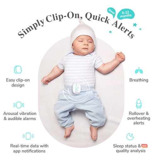 Sense-U Smart Baby Monitor avec notifications en temps réel d'absence de mouvements abdominaux, renversement, températures de sensation haute/basse,