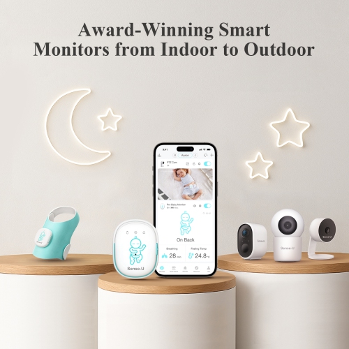 Sense-U Smart Baby Monitor avec notifications en temps réel d'absence de mouvements abdominaux, renversement, températures de sensation haute/basse,