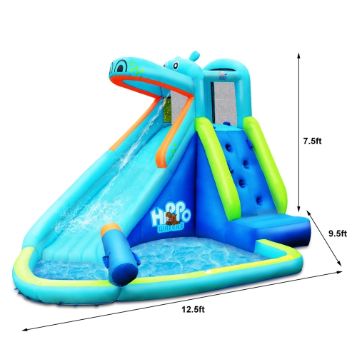 Costway Inflatable Kids Hippo Bounce House Slide Climbing Wall Splash Pool w/740W Blower