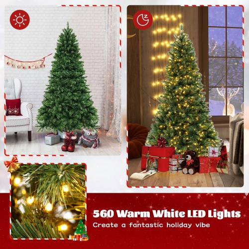 Costway 6 FT Artificial Xmas Tree with 821 PVC Branch Tips 560 Warm White LED Lights