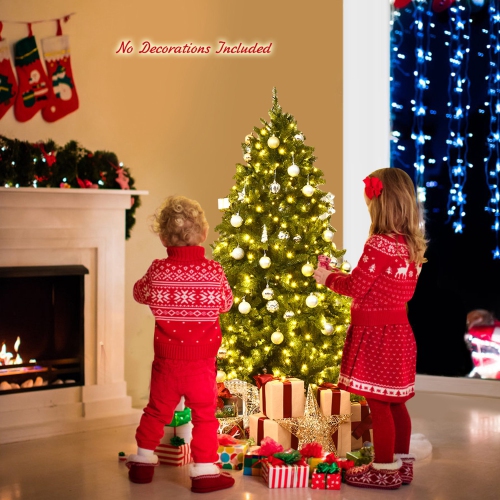 Costway 5ft Pre-lit PVC Christmas Fir Tree Hinged 8 Flash Modes