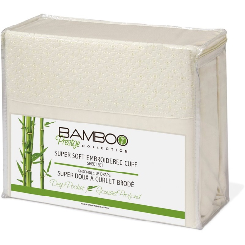 SAFDIE & CO.  Sheet Set Emb. 4PC Solid Bamboo Prestige D In Ivory