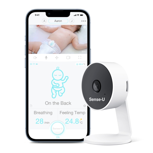Moniteur vidéo pour bébé Sense-U avec caméra Wi-Fi HD 1080p et arrière-plan audio, vision nocturne, conversation bidirectionnelle et détection de mou