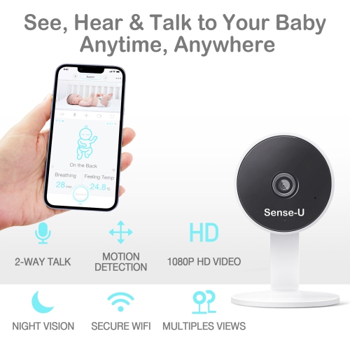 Moniteur vidéo pour bébé Sense-U avec caméra Wi-Fi HD 1080p et arrière-plan audio, vision nocturne, conversation bidirectionnelle et détection de