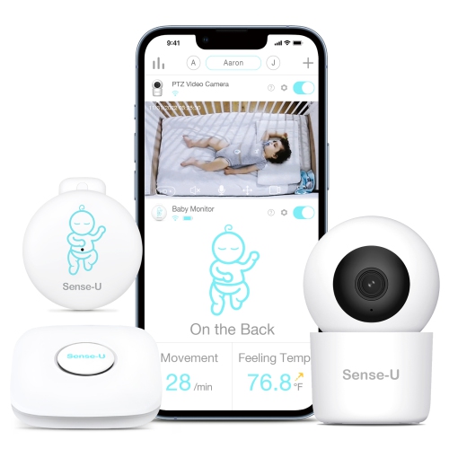 Sense-U Video + Moniteur de respiration pour bébé avec vidéo HD 1080P, capteurs de mouvement et de température: surveillez les données vitales, vidéo